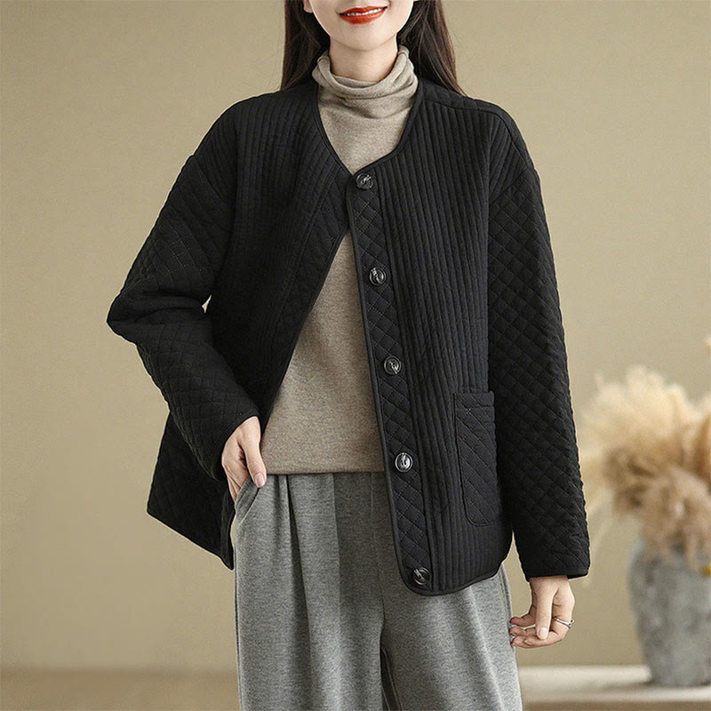 Women's Vintage Buttons Simple Design Long Sleeve Cotton Jacket With Pockets