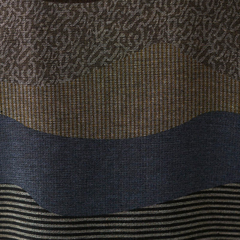 Ethnic Printing Striped Pattern Long Sleeve Cotton Linen Midi Dress With Pockets - Image 28