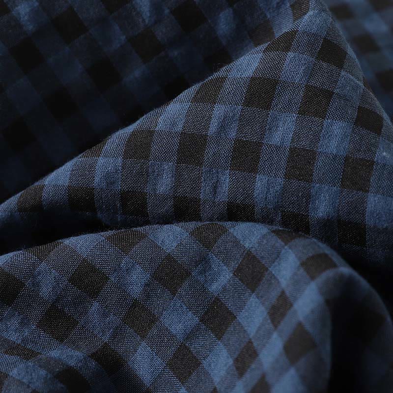 Retro Contrasting Color Plaid Puff Long Sleeve Cotton Linen Midi Dress With Pockets - Image 6