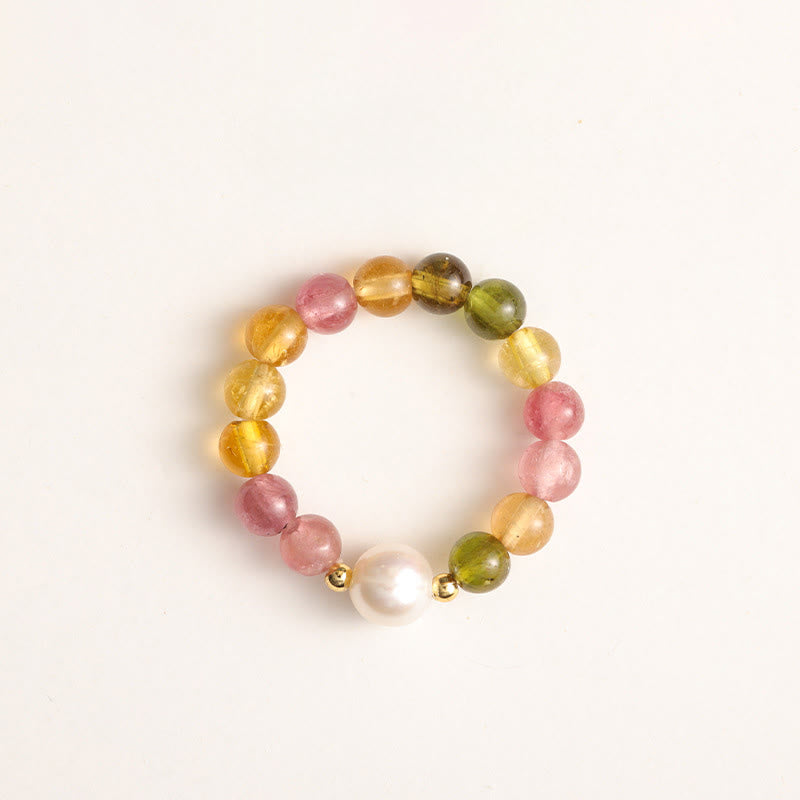 Natural Tourmaline Lucky Pearl Pixiu Amber Positive Love Ring
