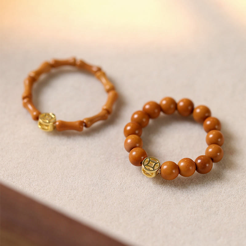 Olive Pit Bead Copper Coin Inner Strength Ring