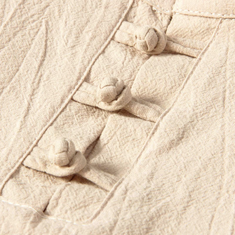 Pure Color Cotton Linen Long Sleeve Top Pants Clothing Men's Set - Image 4