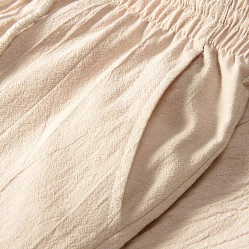 Pure Color Cotton Linen Long Sleeve Top Pants Clothing Men's Set - Image 3