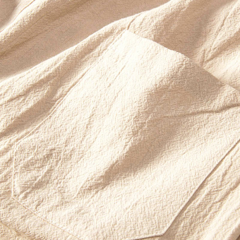 Pure Color Cotton Linen Long Sleeve Top Pants Clothing Men's Set - Image 5