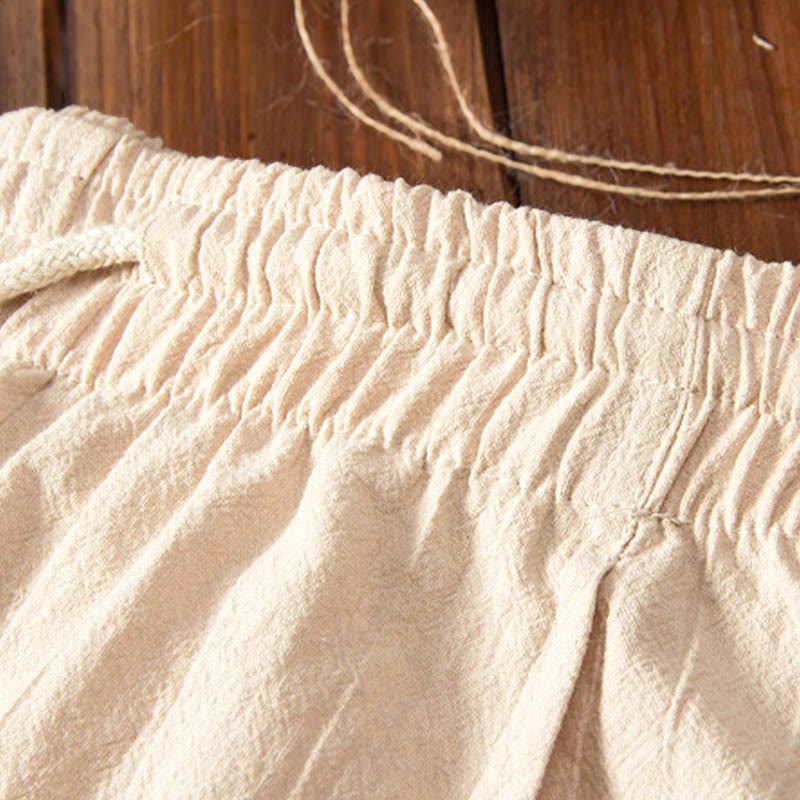 Pure Color Cotton Linen Long Sleeve Top Pants Clothing Men's Set - Image 6