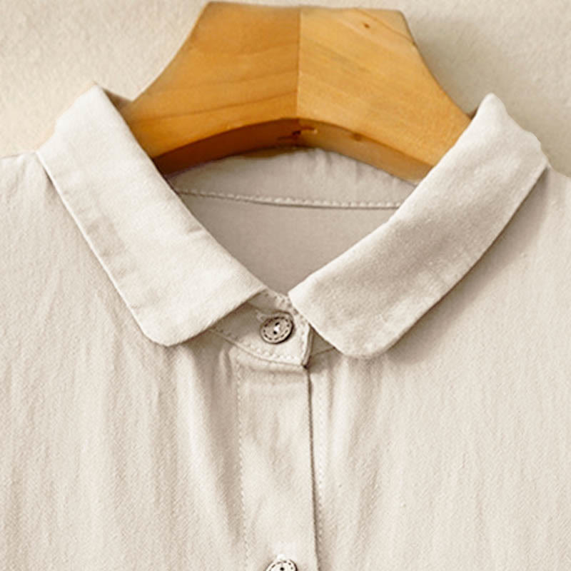 Commute Long Sleeve Pure Color Button Design Lapel Cotton Midi Dress - Image 5