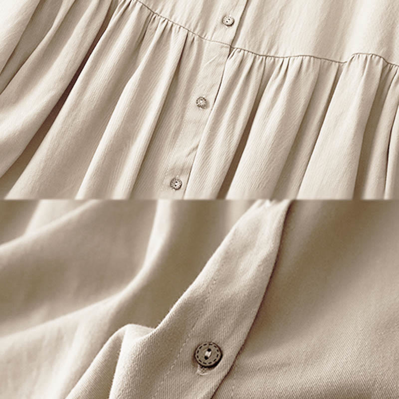 Commute Long Sleeve Pure Color Button Design Lapel Cotton Midi Dress - Image 4