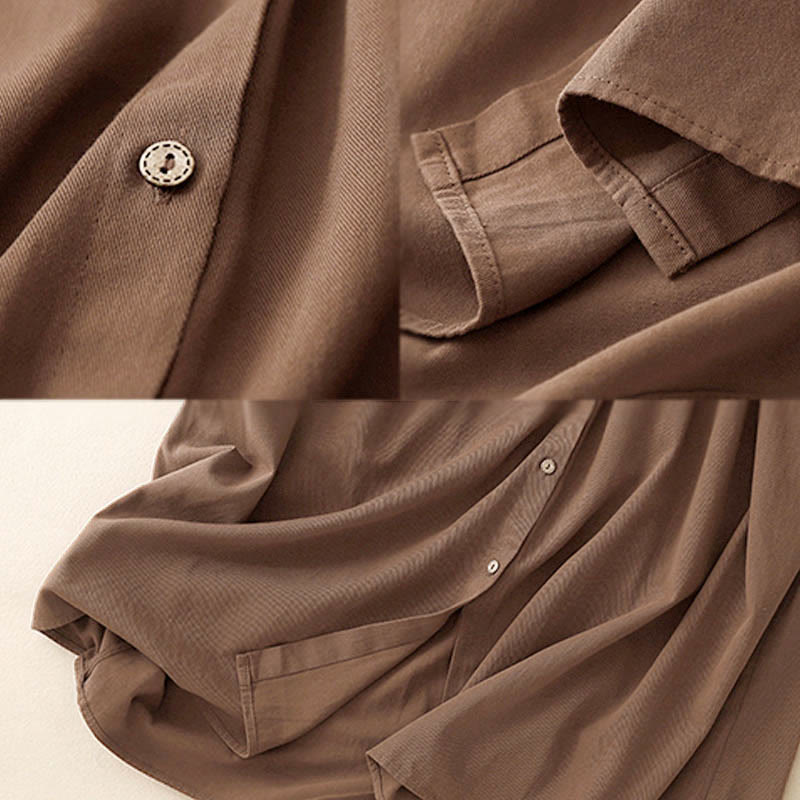 Commute Long Sleeve Pure Color Button Design Lapel Cotton Midi Dress - Image 13