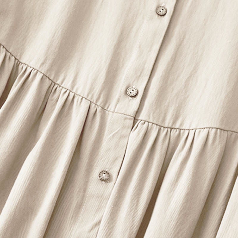 Commute Long Sleeve Pure Color Button Design Lapel Cotton Midi Dress - Image 3