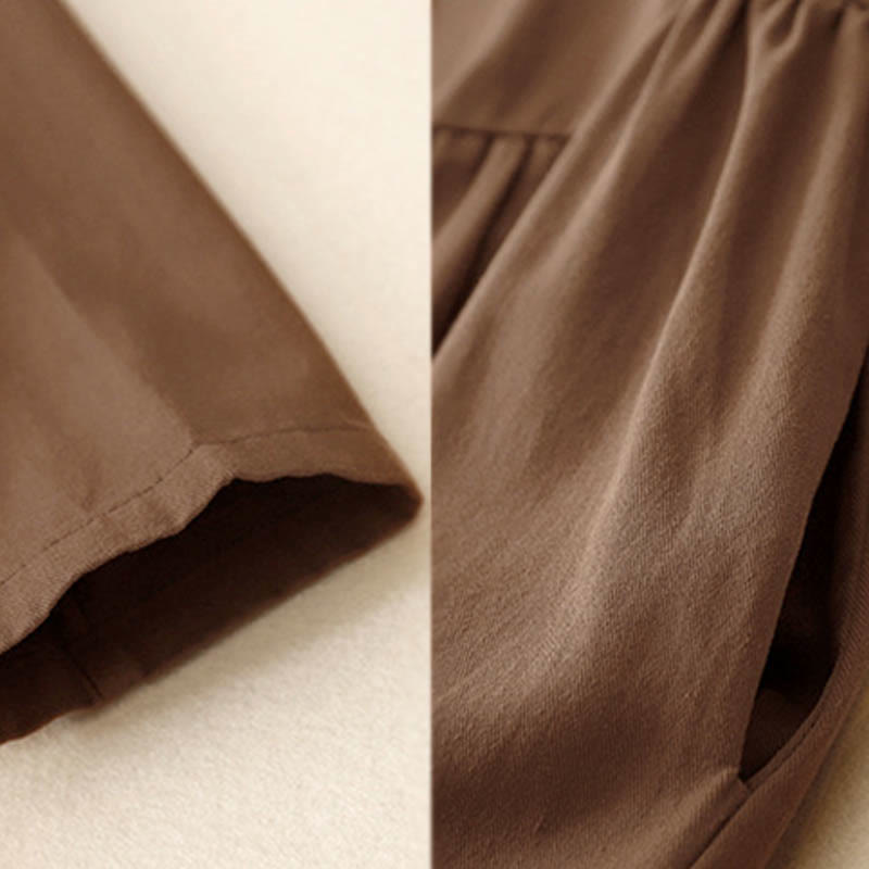 Commute Long Sleeve Pure Color Button Design Lapel Cotton Midi Dress - Image 14