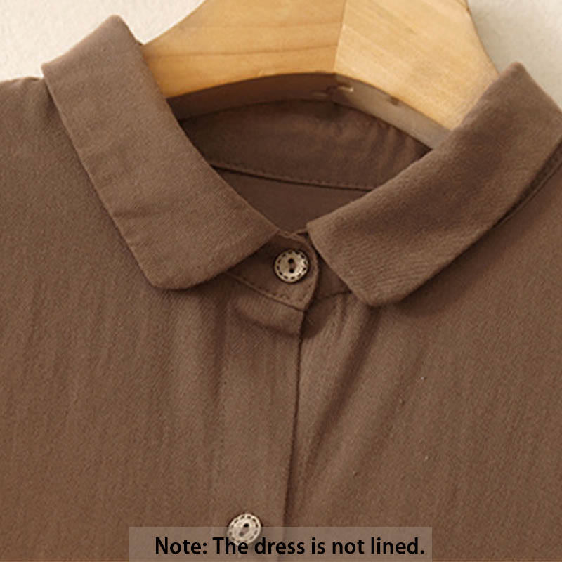 Commute Long Sleeve Pure Color Button Design Lapel Cotton Midi Dress - Image 11