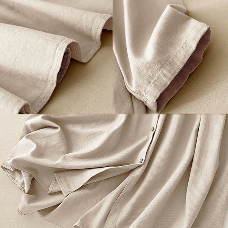 Commute Long Sleeve Pure Color Button Design Lapel Cotton Midi Dress - Image 7