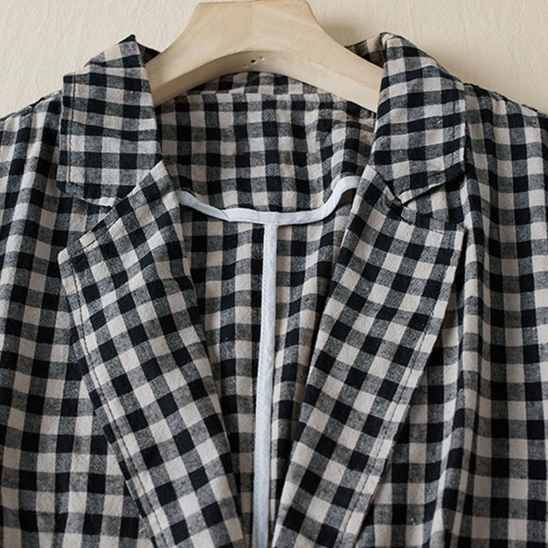Commute Plaid Pattern Women's Cotton Lapel Long Sleeve Jacket With Pockets - Image 12