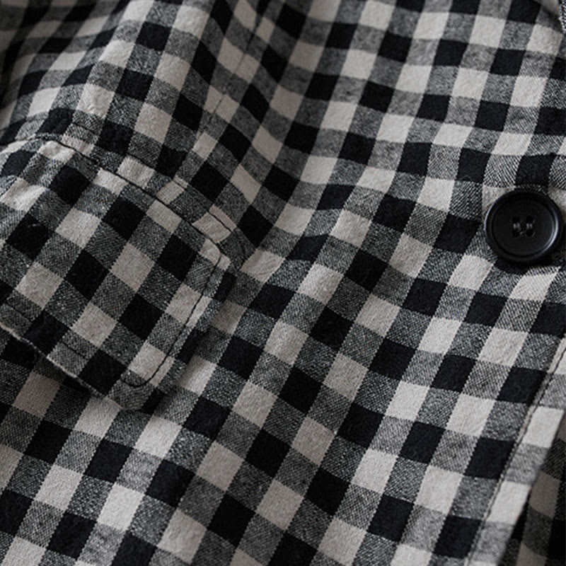 Commute Plaid Pattern Women's Cotton Lapel Long Sleeve Jacket With Pockets - Image 13