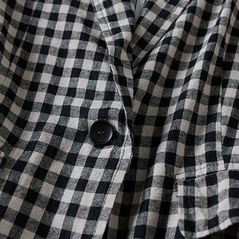 Commute Plaid Pattern Women's Cotton Lapel Long Sleeve Jacket With Pockets - Image 10