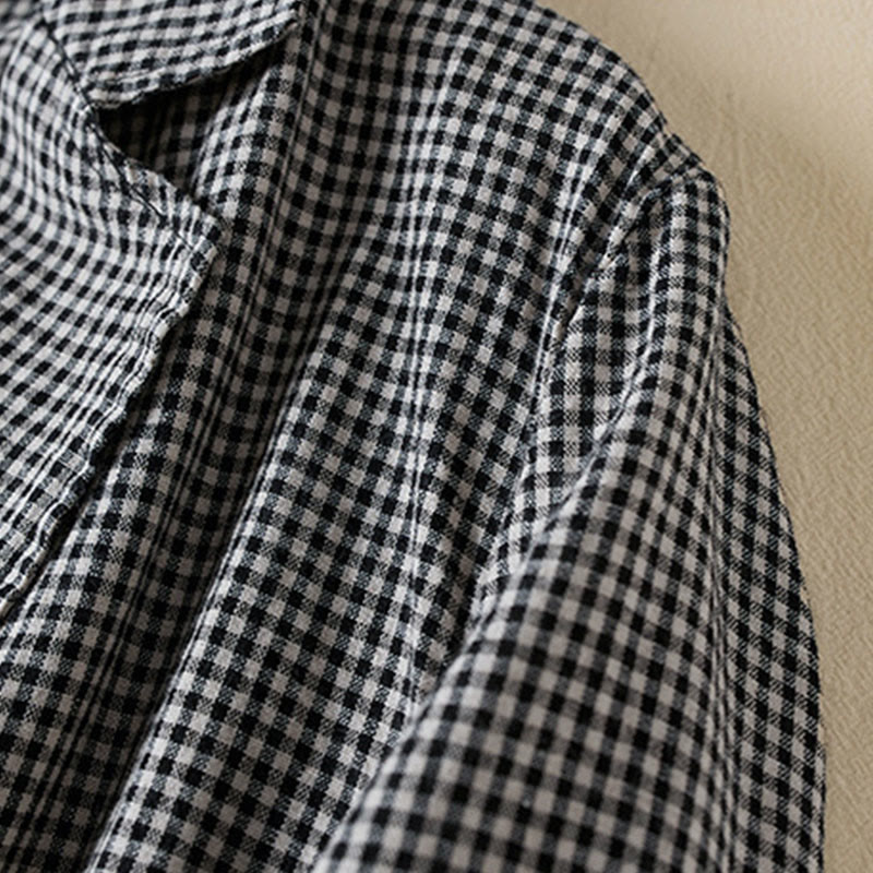 Commute Plaid Pattern Women's Cotton Lapel Long Sleeve Jacket With Pockets - Image 4