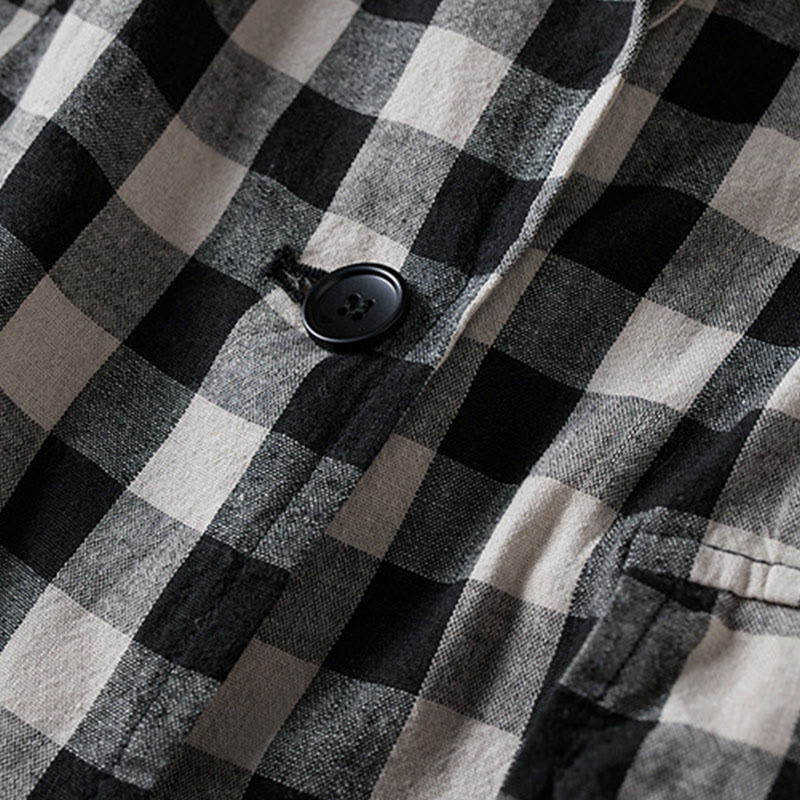 Commute Plaid Pattern Women's Cotton Lapel Long Sleeve Jacket With Pockets - Image 22