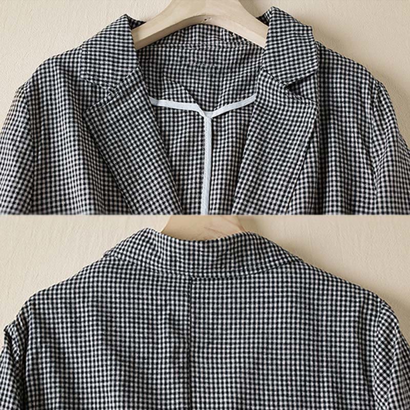 Commute Plaid Pattern Women's Cotton Lapel Long Sleeve Jacket With Pockets - Image 6