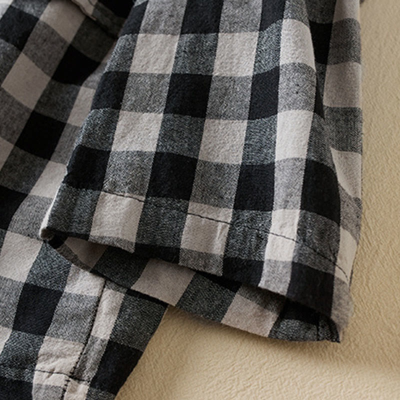 Commute Plaid Pattern Women's Cotton Lapel Long Sleeve Jacket With Pockets - Image 25