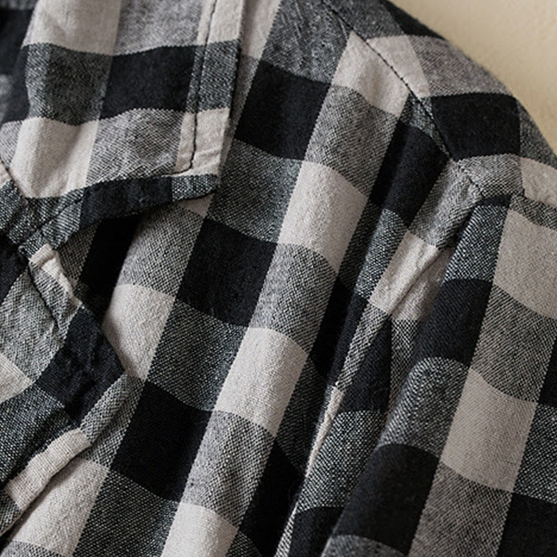 Commute Plaid Pattern Women's Cotton Lapel Long Sleeve Jacket With Pockets - Image 23