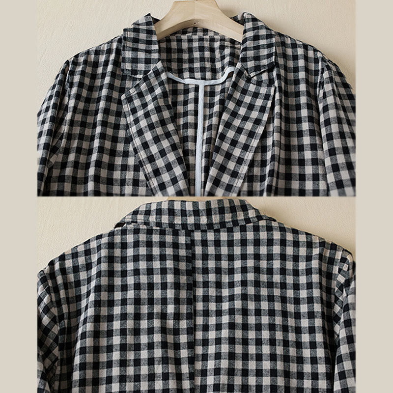 Commute Plaid Pattern Women's Cotton Lapel Long Sleeve Jacket With Pockets - Image 16