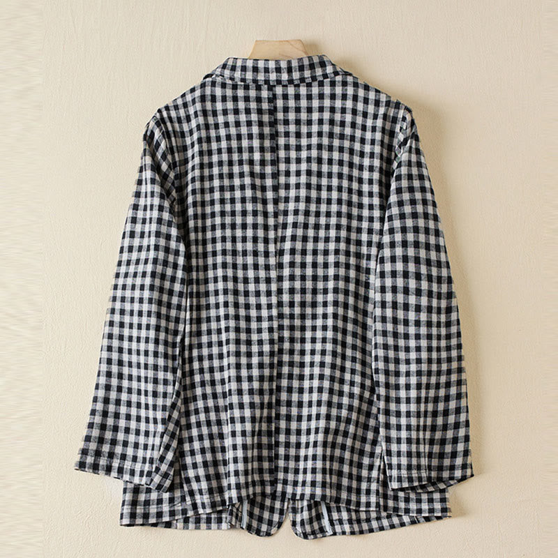 Commute Plaid Pattern Women's Cotton Lapel Long Sleeve Jacket With Pockets - Image 9