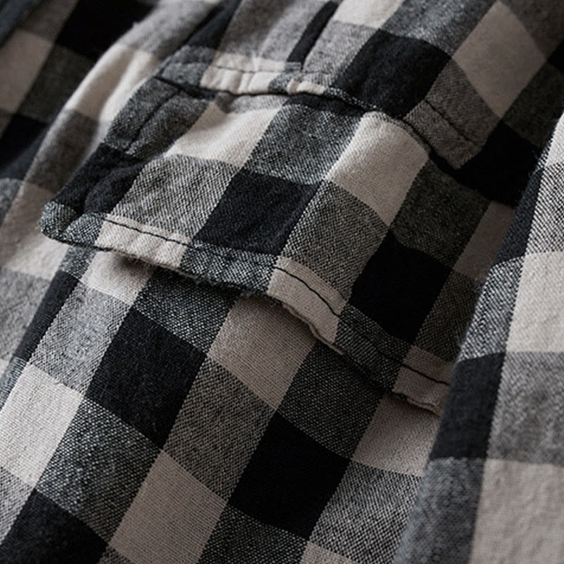 Commute Plaid Pattern Women's Cotton Lapel Long Sleeve Jacket With Pockets - Image 24