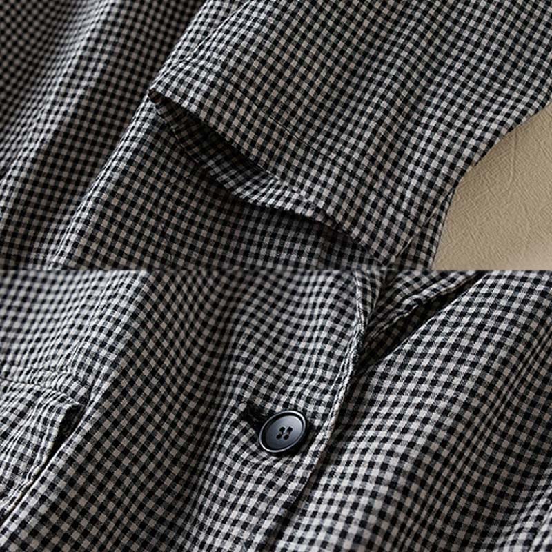 Commute Plaid Pattern Women's Cotton Lapel Long Sleeve Jacket With Pockets - Image 7