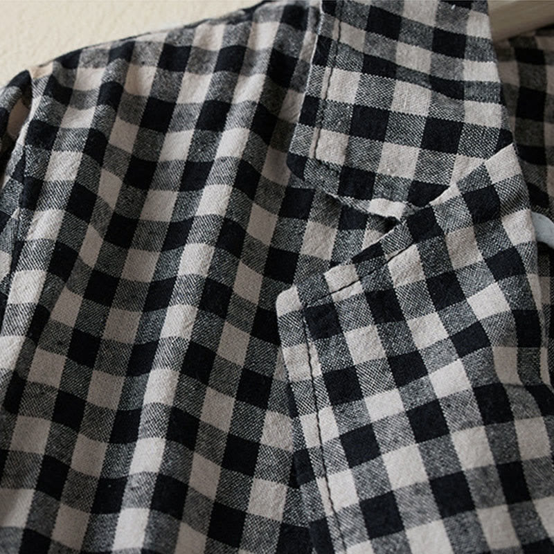 Commute Plaid Pattern Women's Cotton Lapel Long Sleeve Jacket With Pockets - Image 11