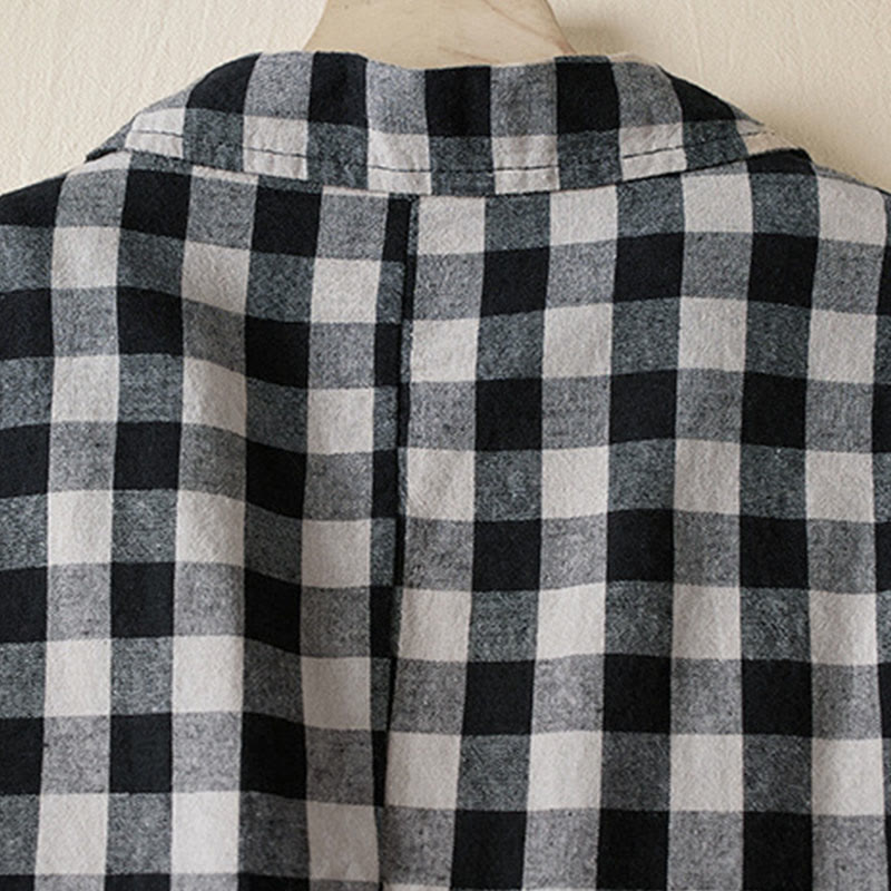 Commute Plaid Pattern Women's Cotton Lapel Long Sleeve Jacket With Pockets - Image 21