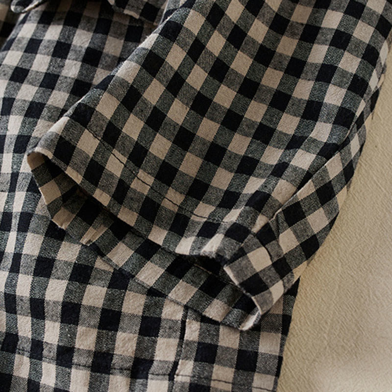 Commute Plaid Pattern Women's Cotton Lapel Long Sleeve Jacket With Pockets - Image 14