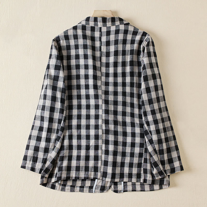 Commute Plaid Pattern Women's Cotton Lapel Long Sleeve Jacket With Pockets - Image 19