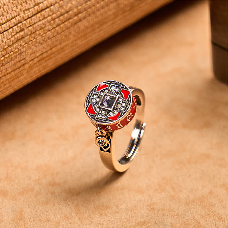 Om Mani Padme Hum Copper Prayer Wheel Rotatable Wealth Ring