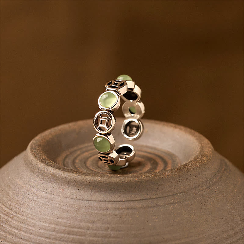 Jade South Red Agate Copper Coin Prosperity Luck Open Ring