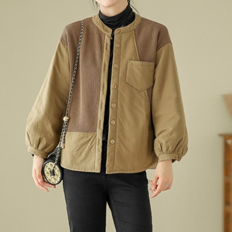 Commute Plain Patchwork Design Women's Cotton Long Sleeve Jacket With Pocket