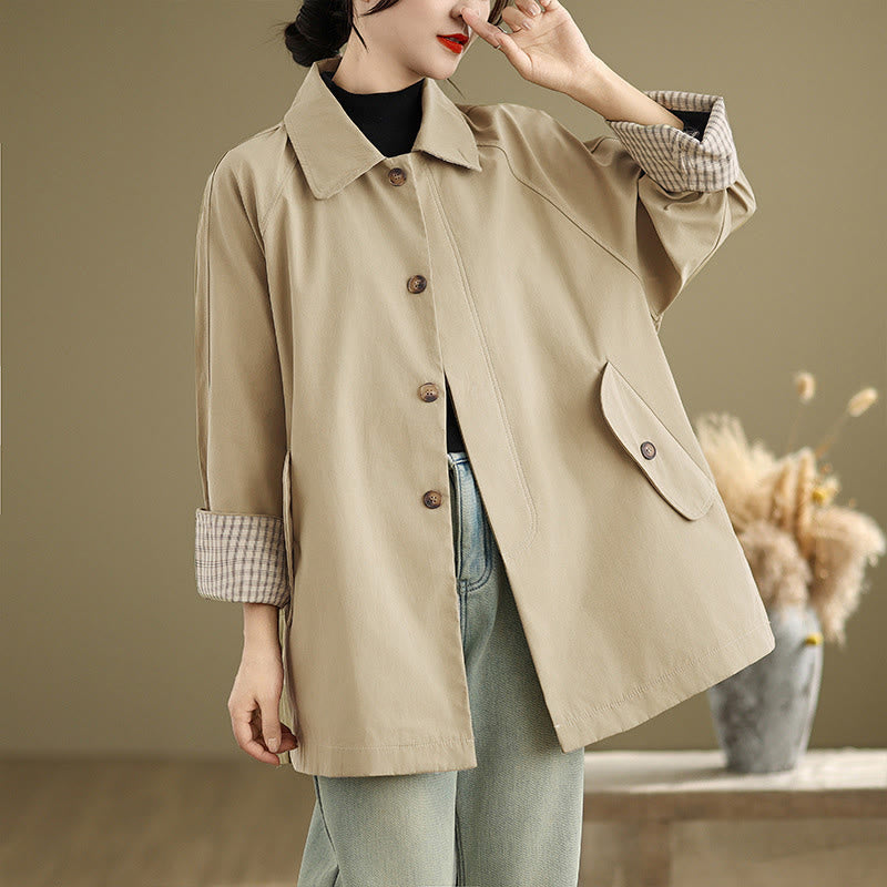 Plain Patched Women's Long Sleeve Cargo Cotton Jacket With Pocket - Image 11