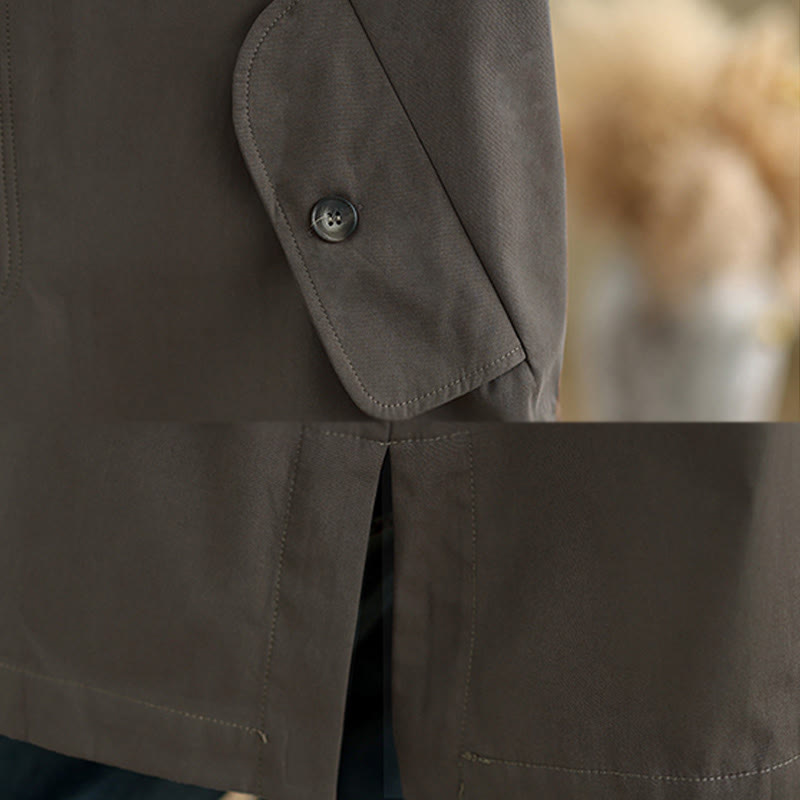 Plain Patched Women's Long Sleeve Cargo Cotton Jacket With Pocket - Image 10