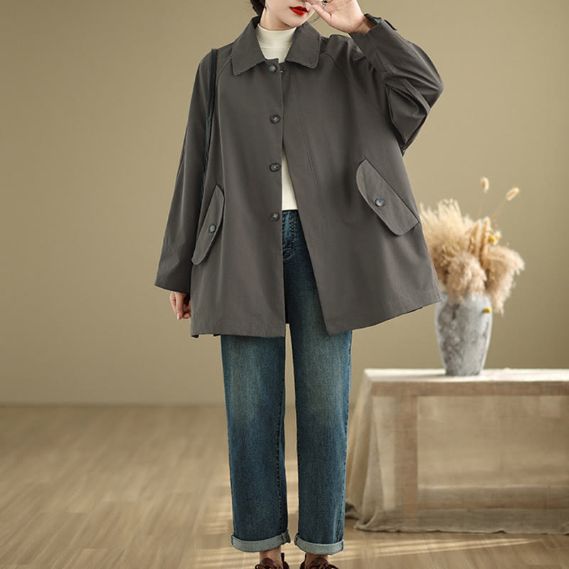 Plain Patched Women's Long Sleeve Cargo Cotton Jacket With Pocket - Image 6