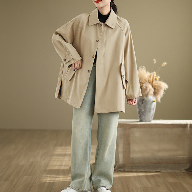 Plain Patched Women's Long Sleeve Cargo Cotton Jacket With Pocket - Image 16