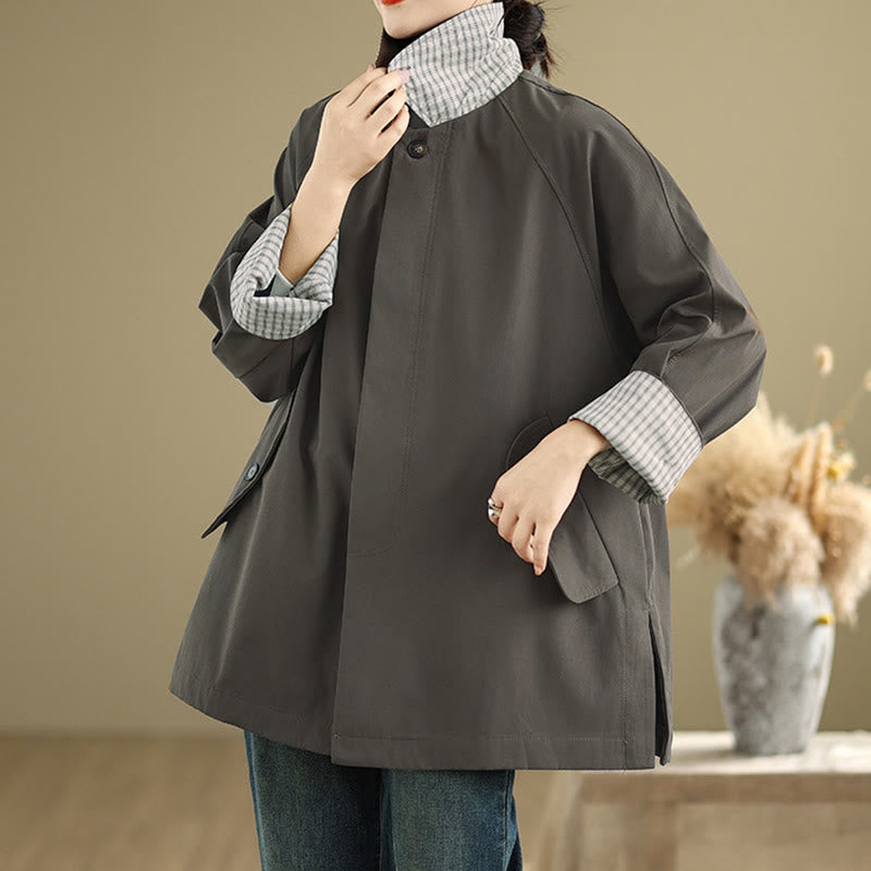 Plain Patched Women's Long Sleeve Cargo Cotton Jacket With Pocket - Image 5