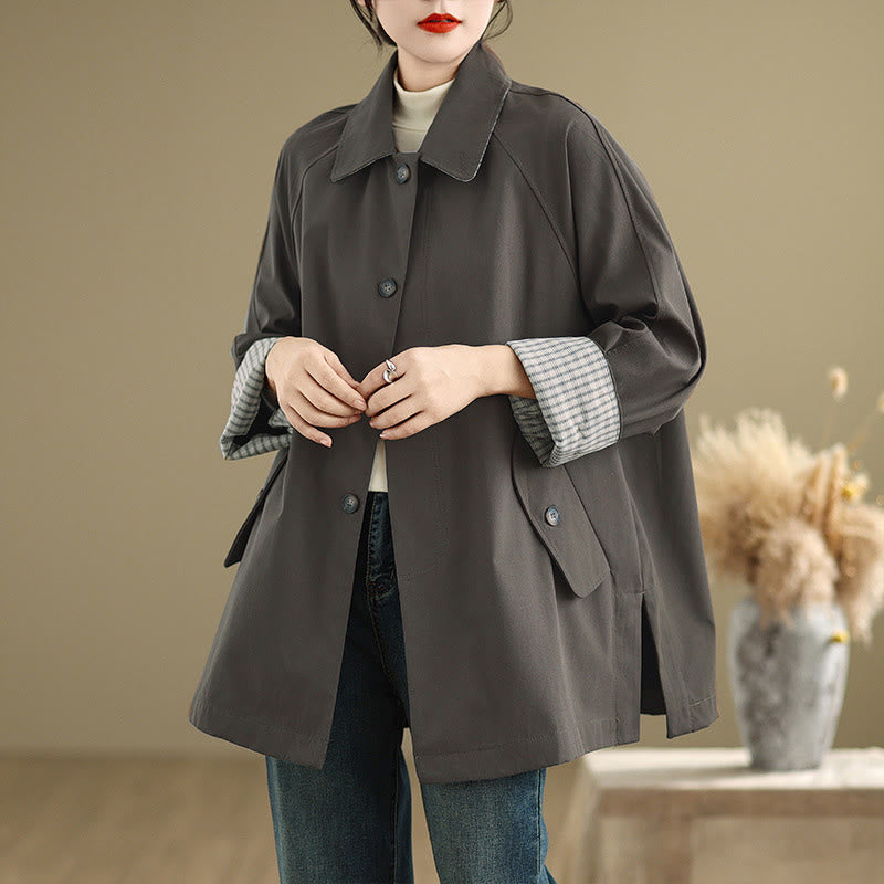 Plain Patched Women's Long Sleeve Cargo Cotton Jacket With Pocket - Image 3