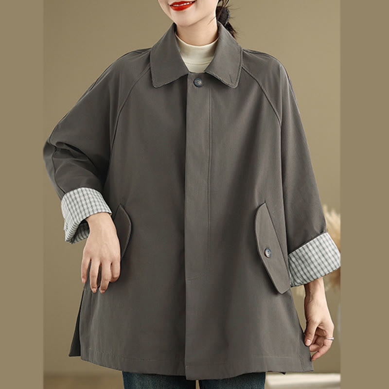 Plain Patched Women's Long Sleeve Cargo Cotton Jacket With Pocket - Image 7
