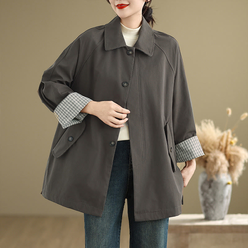 Plain Patched Women's Long Sleeve Cargo Cotton Jacket With Pocket
