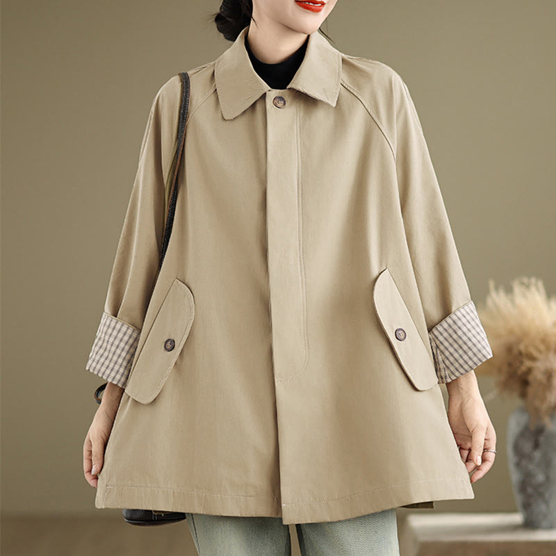 Plain Patched Women's Long Sleeve Cargo Cotton Jacket With Pocket - Image 15