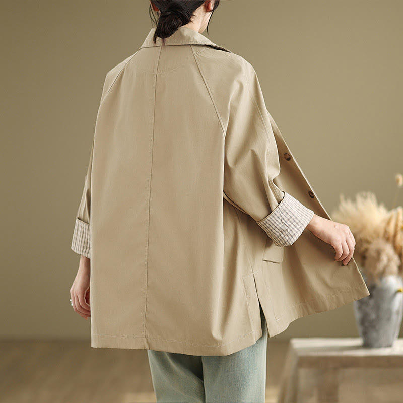 Plain Patched Women's Long Sleeve Cargo Cotton Jacket With Pocket - Image 12