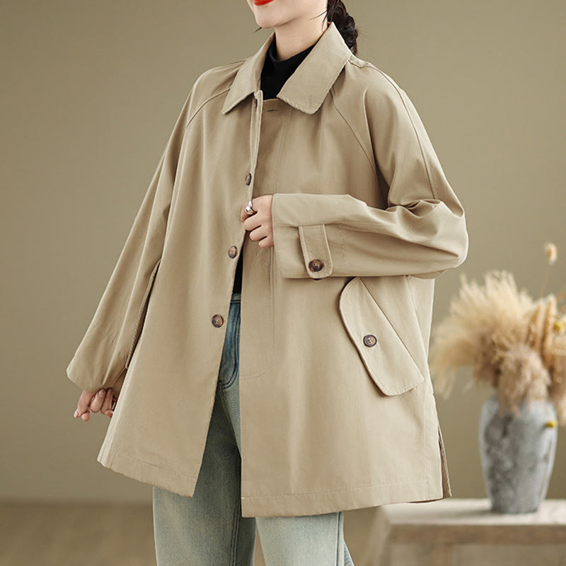 Plain Patched Women's Long Sleeve Cargo Cotton Jacket With Pocket - Image 14