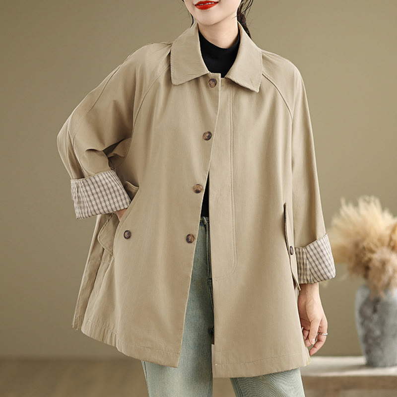 Plain Patched Women's Long Sleeve Cargo Cotton Jacket With Pocket - Image 13