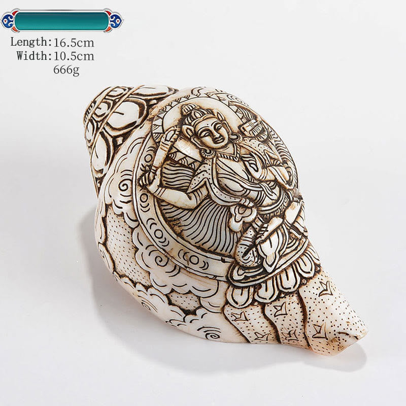Tibetan Handmade Engraved Shankha Buddha Avalokitesvara Conch Shell Wealth Decoration - Image 12