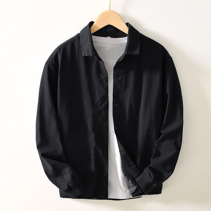 Fall Solid Long Sleeve Buttons Down Men Cotton Shirt With Pockets - Image 9