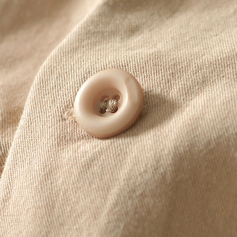 Fall Solid Long Sleeve Buttons Down Men Cotton Shirt With Pockets - Image 4